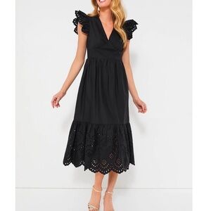 HYACINTH HOUSE Black Eyelet Marshall Midi Dress